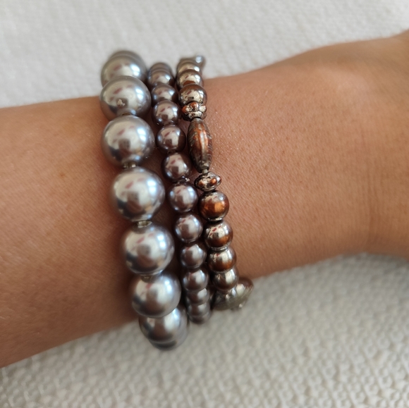 Set of 3 bracelets in Silver/Bronze tone - Picture 2 of 6